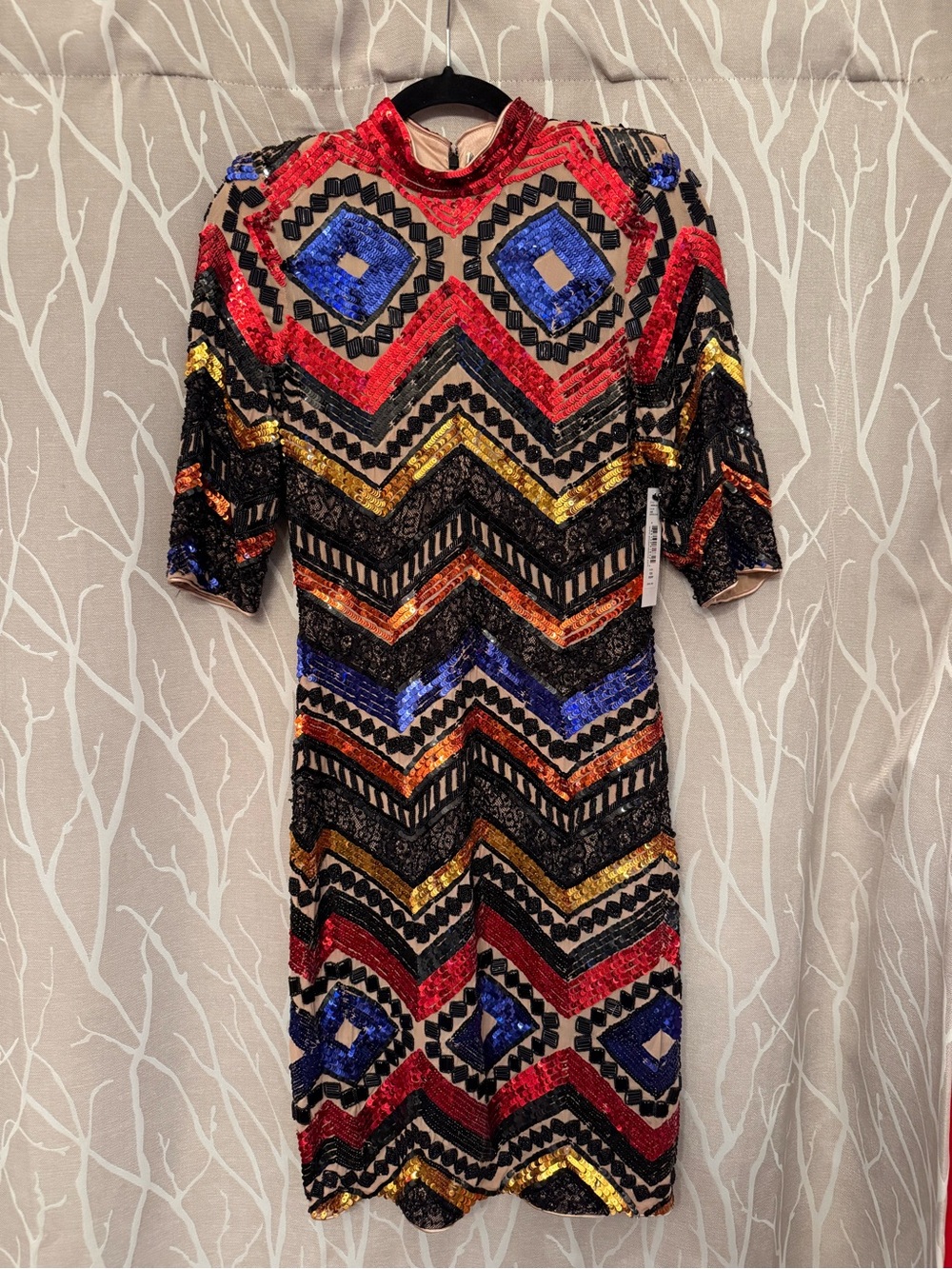 Alice + Olivia Red, Blue, Gold Sequin Chevron Midi Dress - Picture 1 of 3